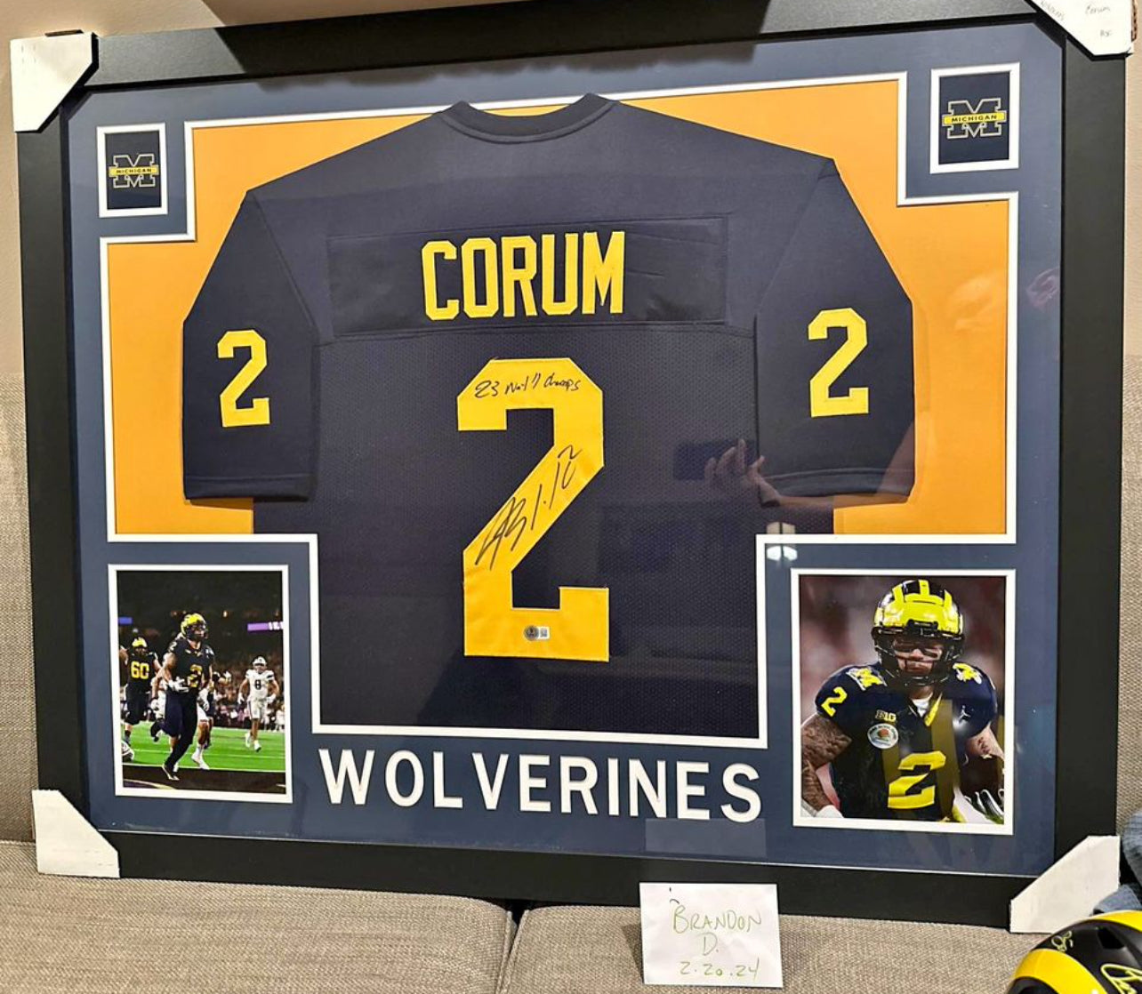 BLAKE CORUM, Michigan Wolverine. Record holding running back for UofM. Inscribed 23 Natl Champs