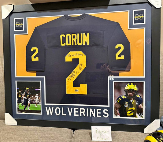 BLAKE CORUM, Michigan Wolverine. Record holding running back for UofM. Inscribed 23 Natl Champs